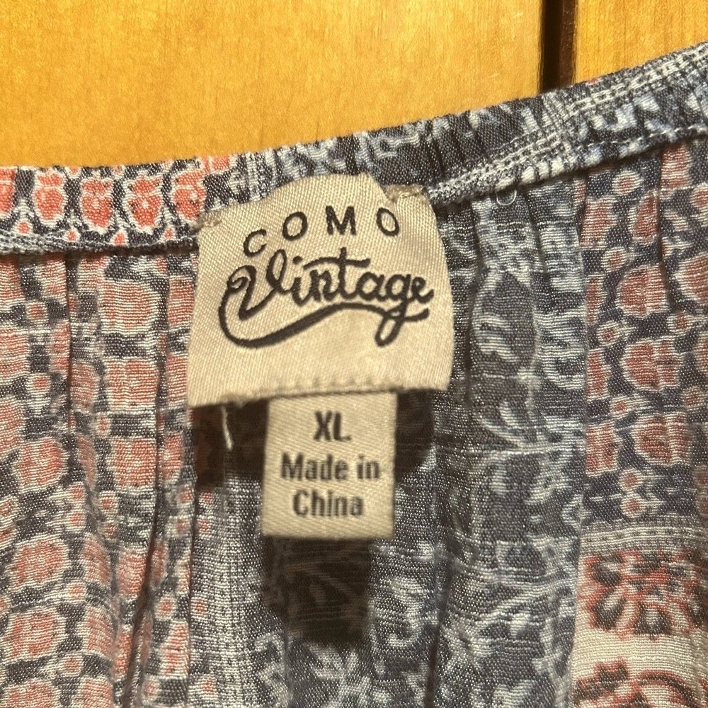 Como Vintage Boho Peasant Patchwork Style Top-Blu… - image 5